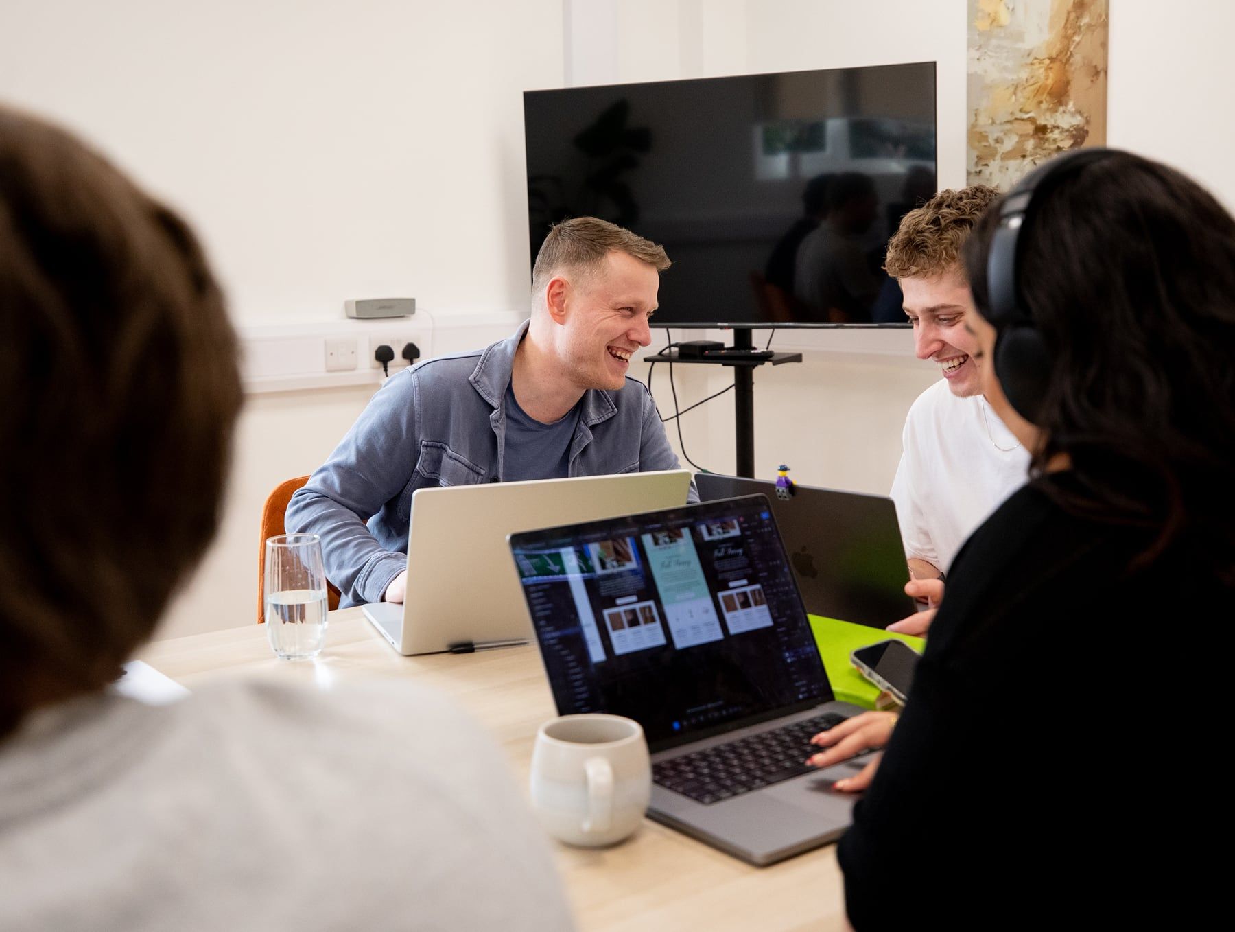 A candid photo of the team working.